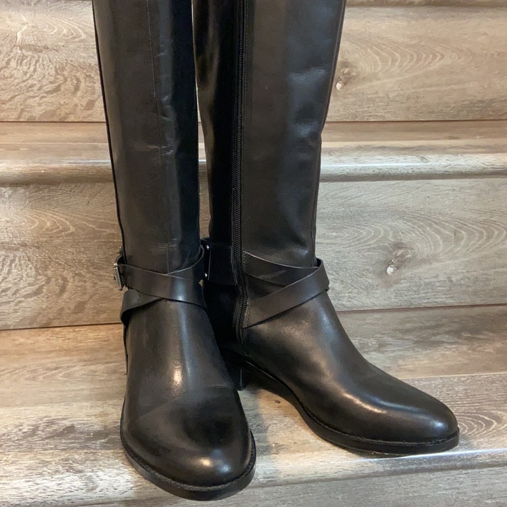 Vince Camuto Black Leather Knee High Boots Size 7 - Picture 2 of 10